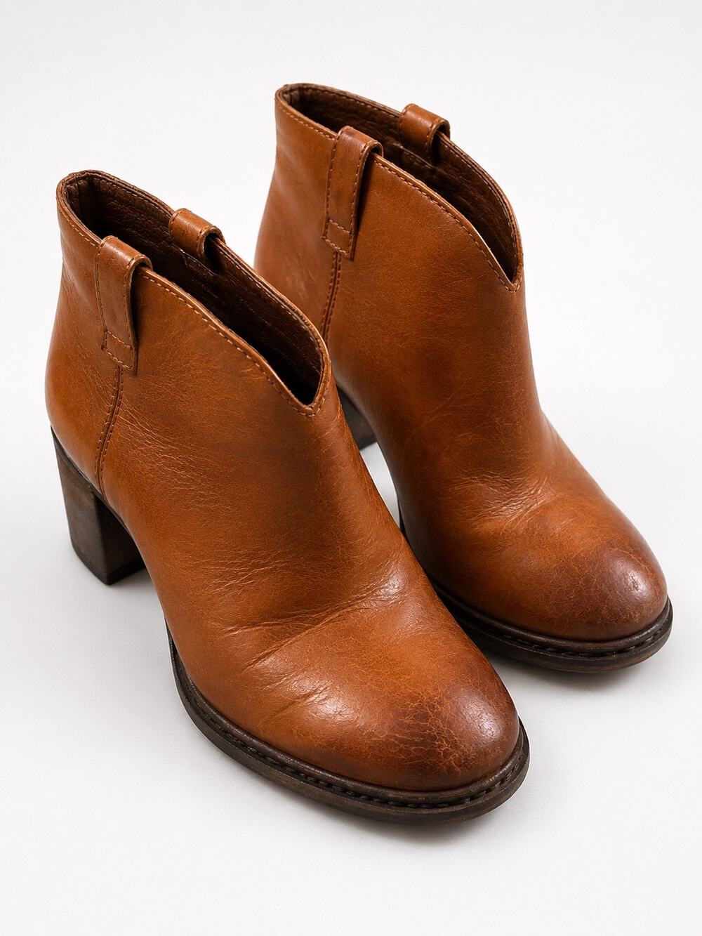 STEVEN by Steve Madden Leather Ankle Booties Cognac Brown Western Size 7.5 M